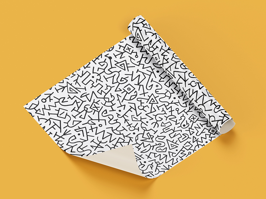 Réalisation d'une série de papier peint monochrome aux formes géométriques à tendance ethnique, pour la marque sur les murs uniques walls.