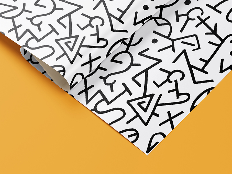 Gros plan de la série de papier peint monochrome aux formes géométriques à l'aspiration ethnique, pour l'entreprise sur les murs uniques walls.