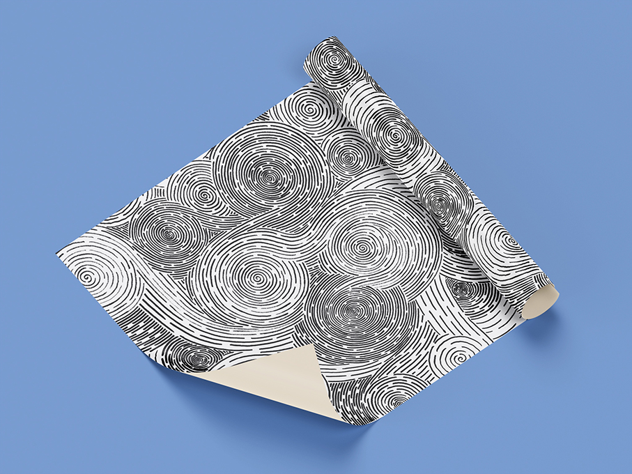 Réalisation d'une série de papier peint monochrome aux formes courbes en spiral, inspiration aquatique, pour la compagnie sur les murs uniques walls.