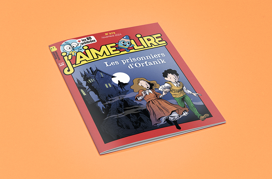 Couverture du magazine jeunesse J'aime lire, dans lequel figure la cartographie illustré de la Bretagne, et série de jeux, pour le groupe Bayard Press.