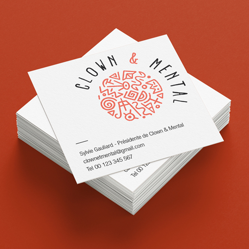 Illustration du logo de la Compagnie Clown & Mental. Représenter une écriture graphique, tel un alphabet labyrinthique indéchiffrable, formant le nez rouge du clown.