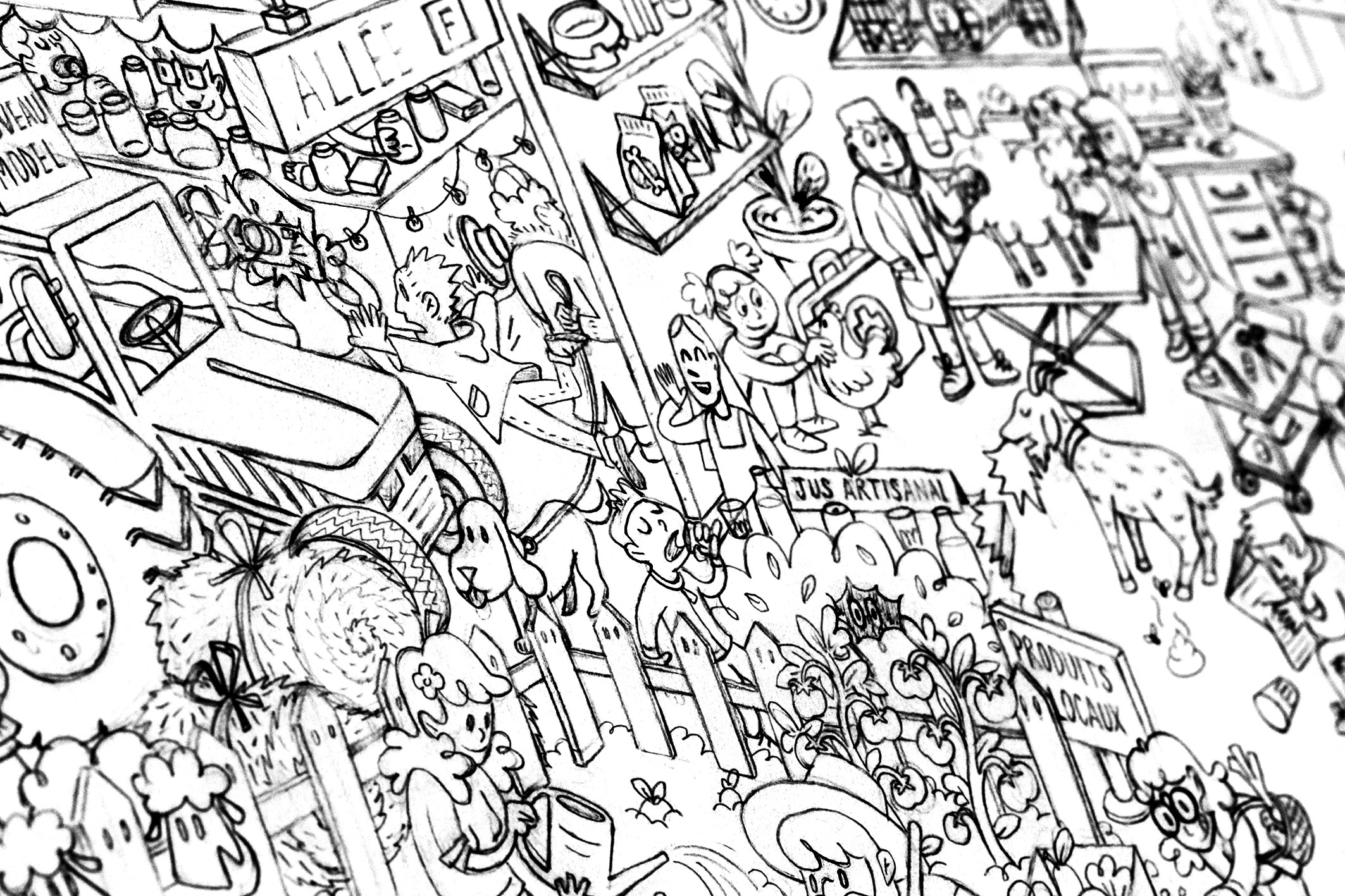 Croquis, pour le magazine Pirouette numéro 253, sur le thème du Salon de l'Agriculture.