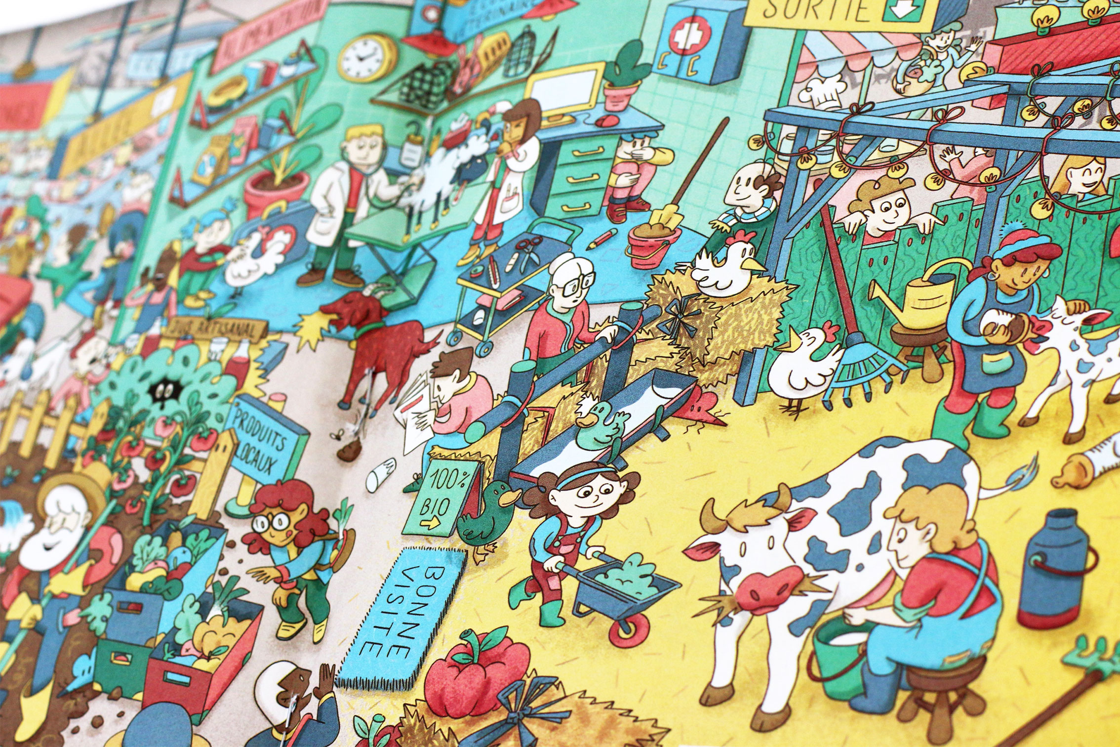 Zoom sur une double page illustrée, pour le magazine Pirouette 253, sur le Salon de l'Agriculture.