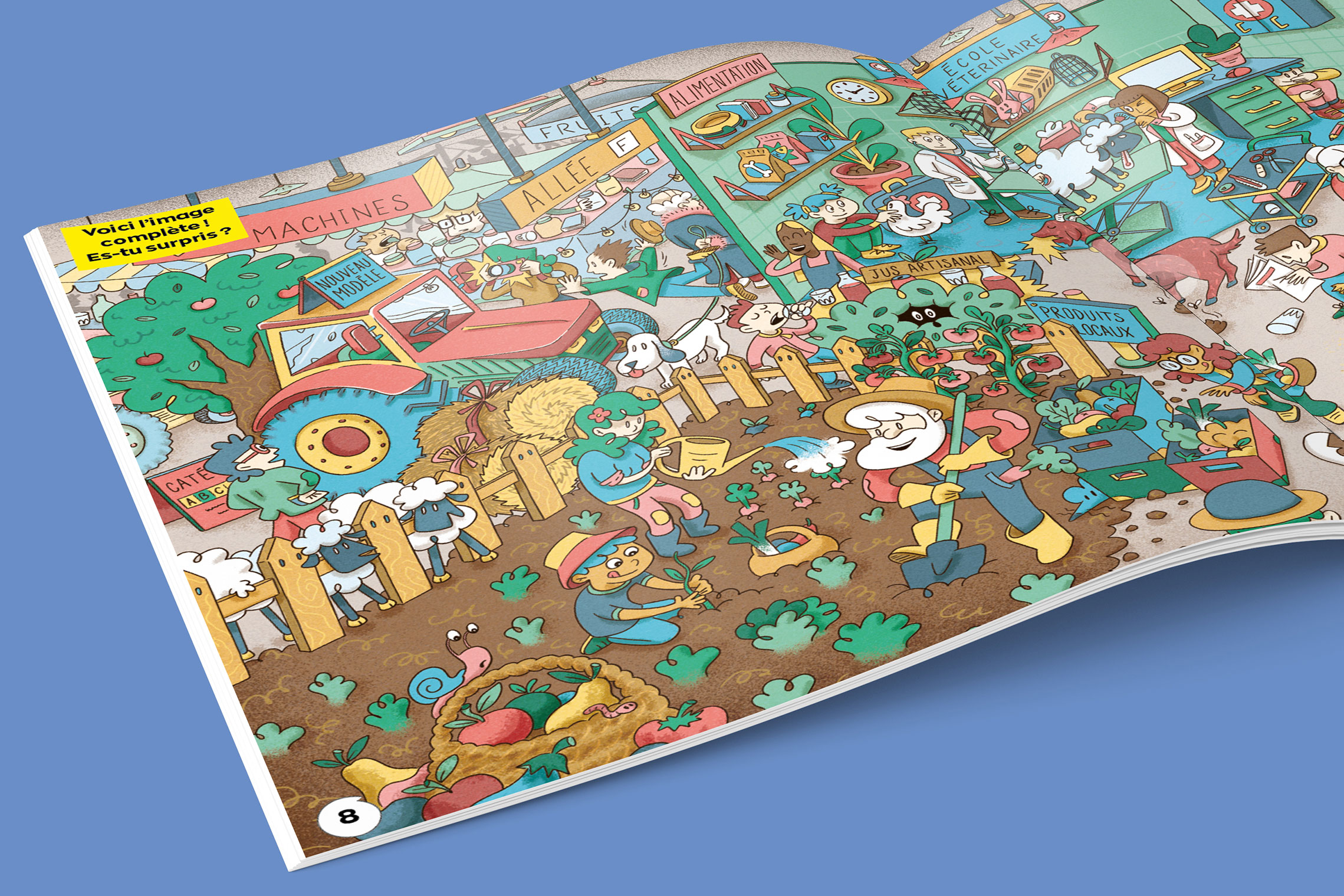 Zoom d’une double page illustrée, pour le magazine Pirouette numéro 253, sur le thème du Salon de l'Agriculture.