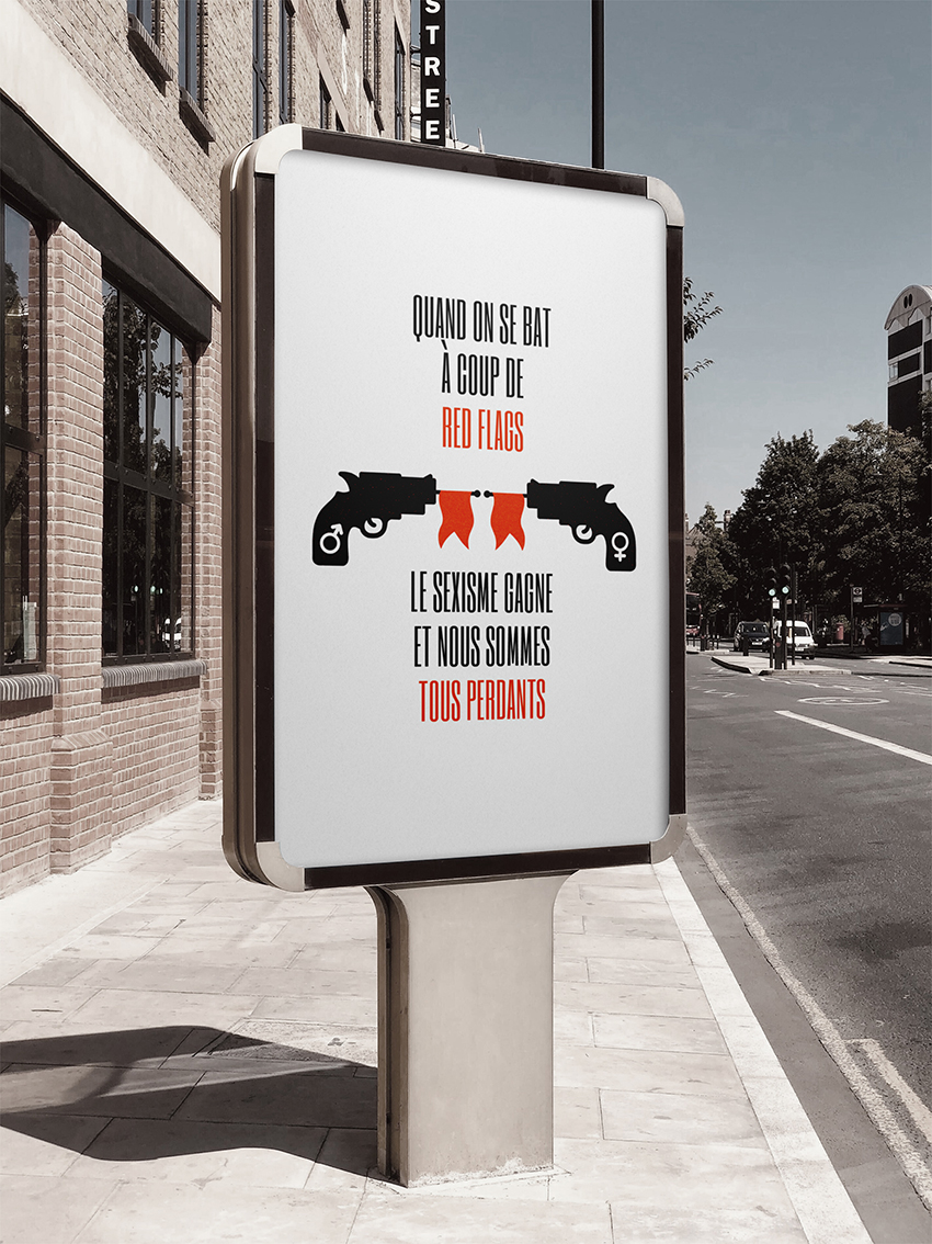 Affiche contre le sexisme, crée avec les jeunes de Montfermeil. Visuel présenté sur un panneau publicitaire.